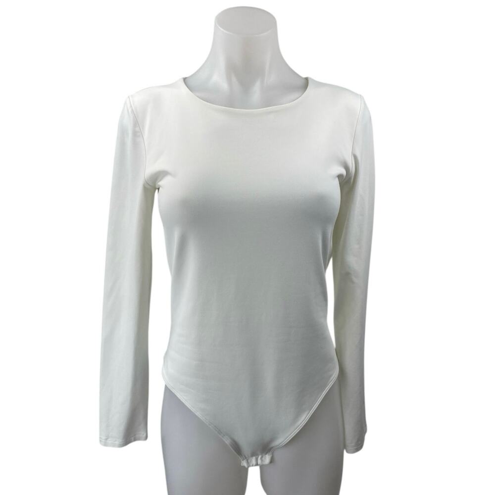 Aritzia Babaton Contour Women's White Long Sleeve Tee T-shirt Bodysuit Top Sz L